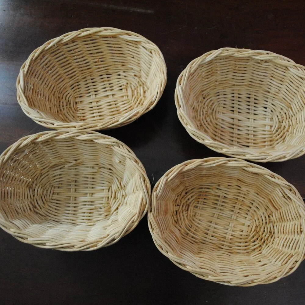 Lot of 4 Vintage Mini Wicker Baskets made in Hong Kong
